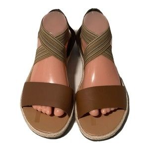 Sorel Ella II Sandals Cross Strap Flat Jute Tan Olive Green Womens Sz 9.5 M